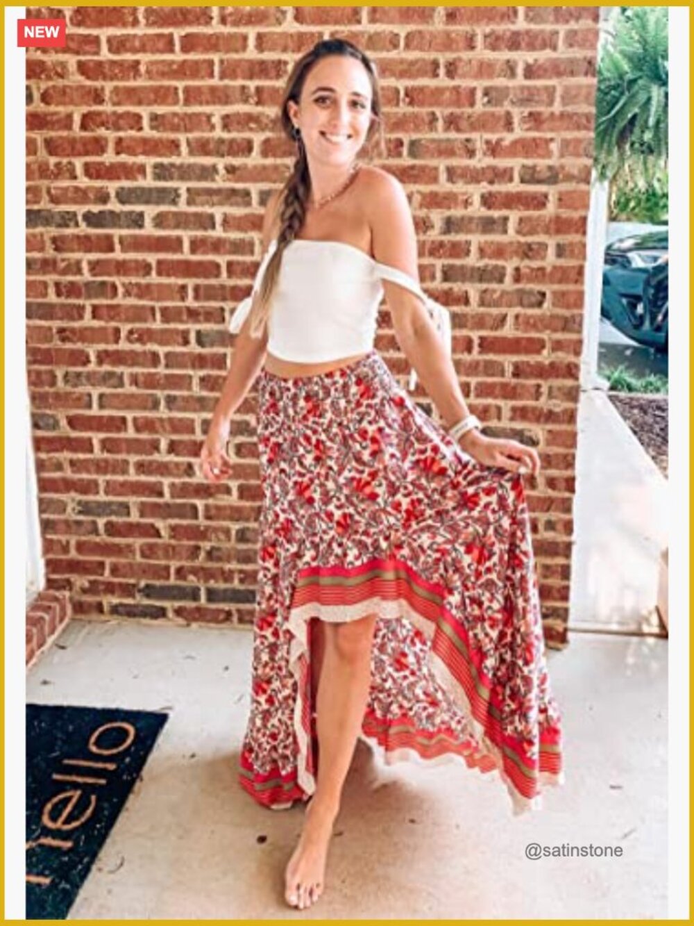 Women Floral Print Elastic Waist Maxi Skirt with Side Split - Picture 2 of 7